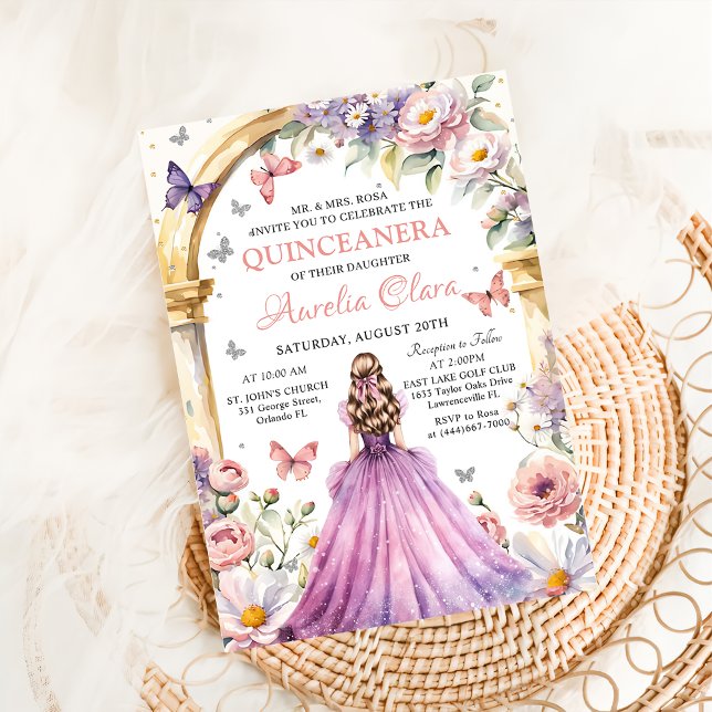 Flowers Butterflies Lilac Princess Quinceañera Inbjudningar (Skapare uppladdad)