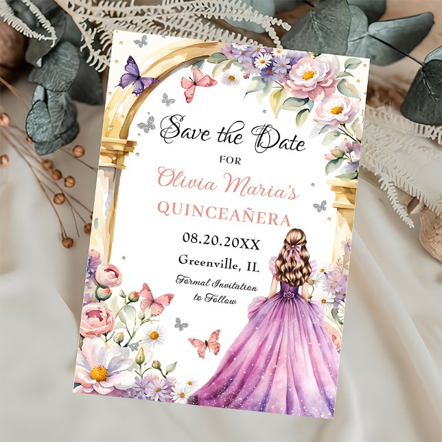 Flowers Butterflies Lilac Princess Quinceañera Spara Datumet (Skapare uppladdad)