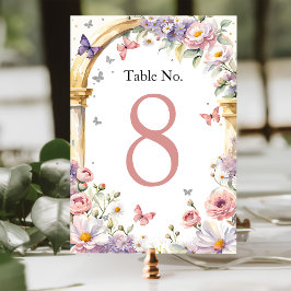 Flowers Butterflies Lilac Quinceañera Bordsnummer