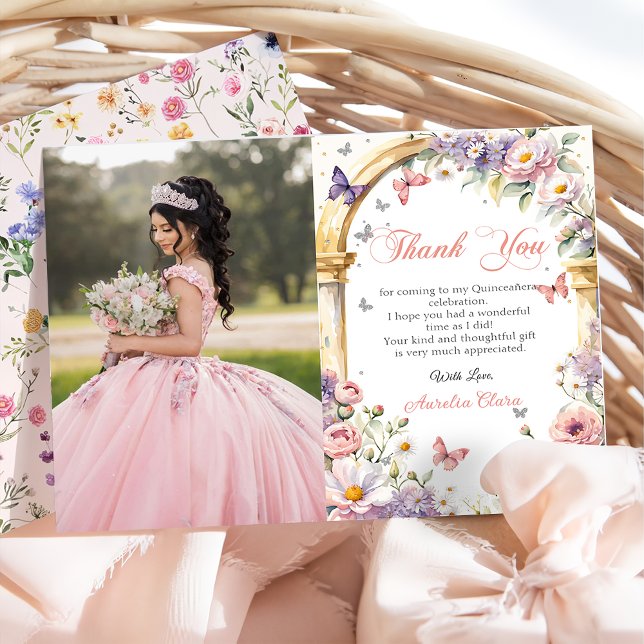 Flowers Butterflies Lilac Quinceañera Photo Tack Kort (Skapare uppladdad)