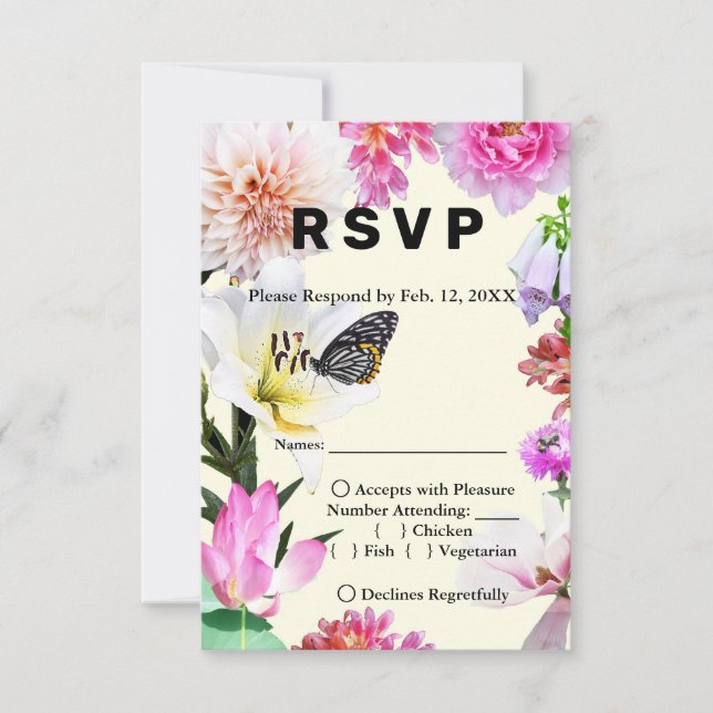 Flowers & Butterfly Watercolor Bröllop OSA & Menu (Framsida)