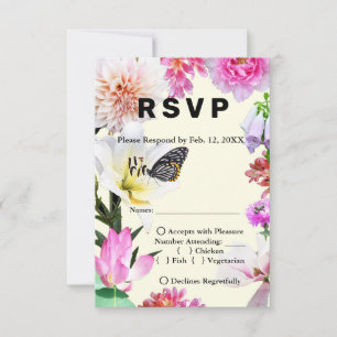 Flowers & Butterfly Watercolor Bröllop OSA & Menu Kort