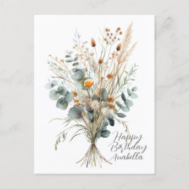 Flowers Calligraphy Grattis på födelsedagen Vykort