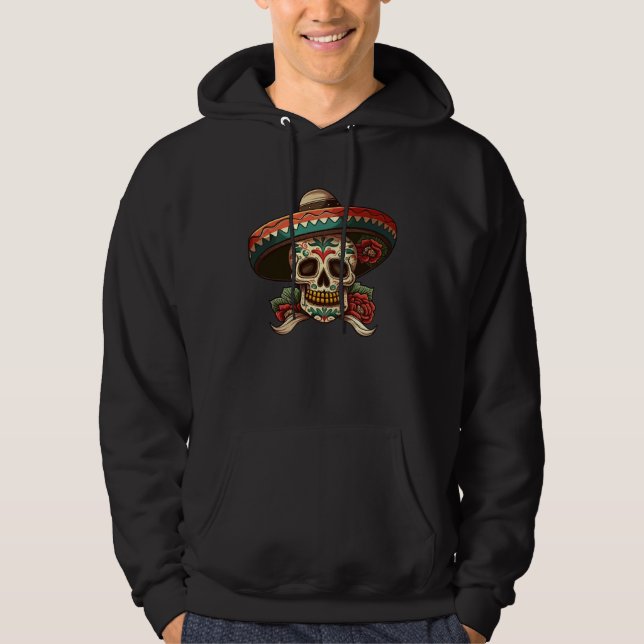 Flowers Cinco De mayo Mexican Sugar Skull Dia de L Hoodie (Framsida)