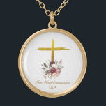 *~* Flowers Communion AP35 Christian Confirmation Guldpläterat Halsband<br><div class="desc">(sök-ID AP35 för liknande formgivning och AP40 )) Flowers Blommigt Bouquet of Flowers vid basen av en rustik slättland Guld Jesus Kor. Ta bort, ändra storlek på och redigera spelar ingen roll inslag som du vill och kan. Konvertera designen för det bra visningssyfte du vill ha. Överför den till vilken...</div>