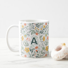 Flowers Coral Mustard Monogram Vivid Kaffemugg