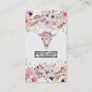Flowers & Cow Skull Rustic Land Glam Boho Chic Visitkort
