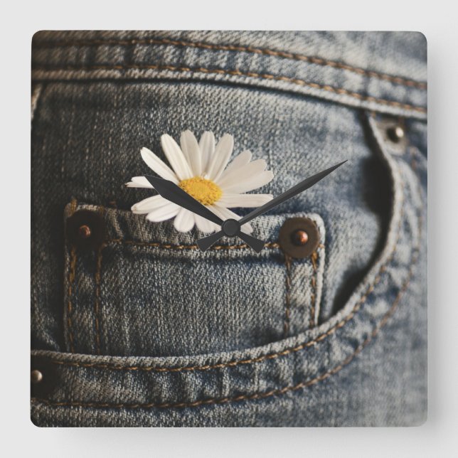 Flowers | Daisy in Jeans Pocket Fyrkantig Klocka (Framsida)