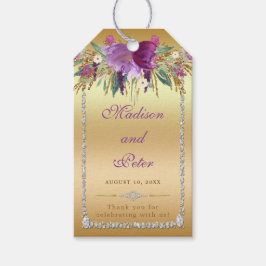 Flowers Diamonds Bröllop Guld Tack Presentetikett