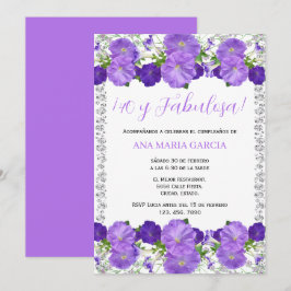 Flowers & Diamonds Feminine 40th Birthday Spanish Inbjudningar