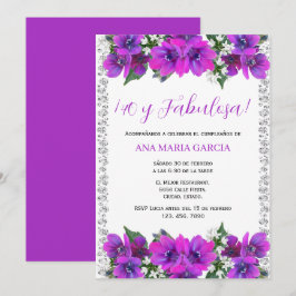 Flowers & Diamonds Feminine 40th Birthday Spanish Inbjudningar