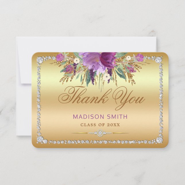 Flowers Diamonds Studenten Tack Guld Meddelande (Framsida)