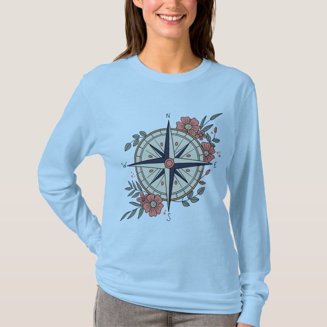 Flowers, Directions, Compass T Shirt (Framsida)