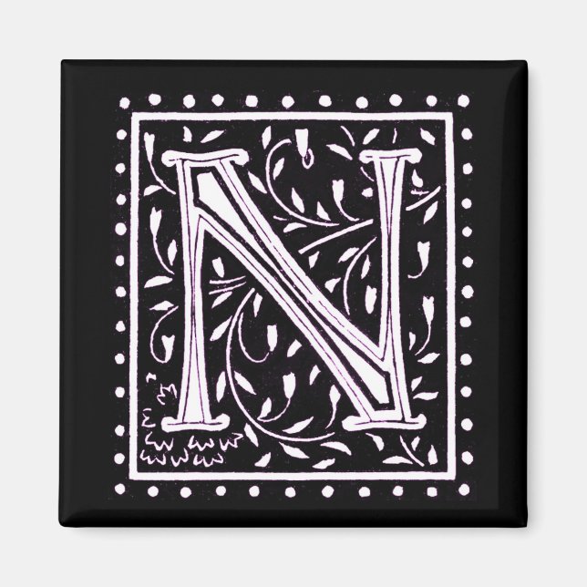 Flowers & Dots Monogram "N" Magnet (Framsidan)