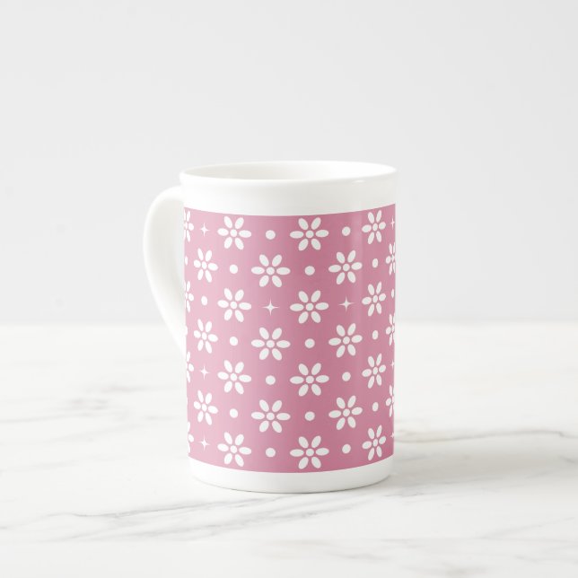 Flowers, Dots & Sparkles-Magenta Benporslin Mugg (Framsida vänster)