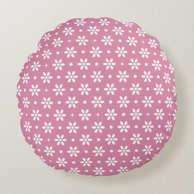 Flowers, Dots & Sparkles-Magenta Rund Kudde (Framsidan)
