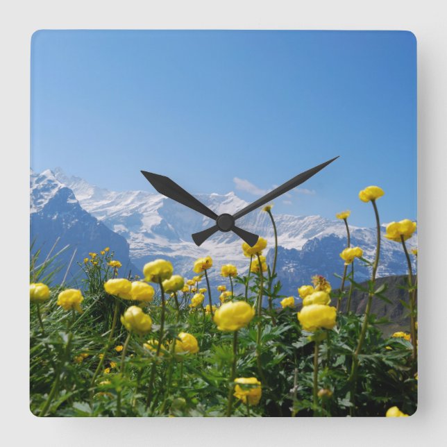 Flowers | Eiger Monch Swiss Alps Fyrkantig Klocka (Framsida)