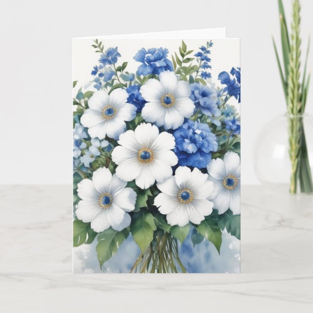 Flowers Elegant Vattenfärg Kort (Framsida)