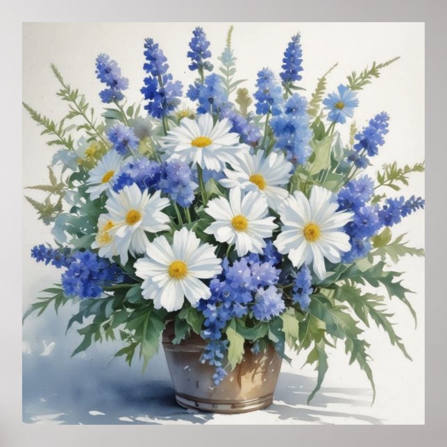 Flowers Elegant Vattenfärg Poster (Framsidan)