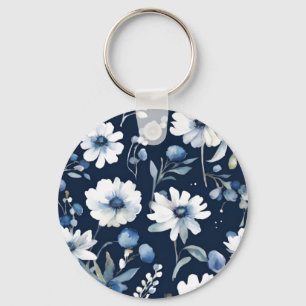Flowers Elegant Watercolor Blue Nyckelring