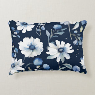 Flowers Elegant Watercolor Blue Prydnadskudde