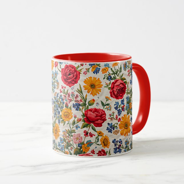 Flowers Everywhere, colorful design, Mugg (Framsida höger)