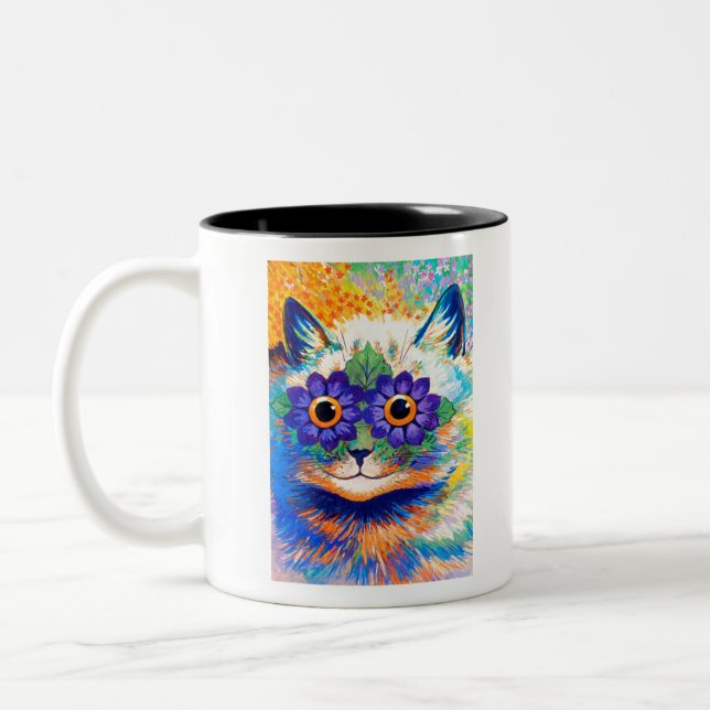 Flowers eyes cat by Louis Wain Två-Tonad Mugg (Vänster)