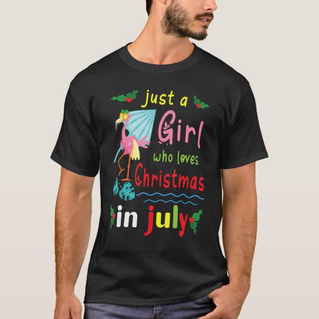 Flowers Flamingo Just A Girl Who Loves Christmas I T Shirt (Framsida)