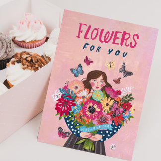 Flowers for You Happy Birthday Floral Bouquet Card Kort