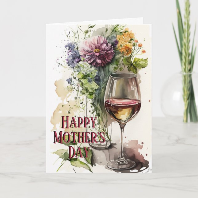 Flowers & Glass of Vin, Perfekt Gift, Mors dag Kort (Framsida)