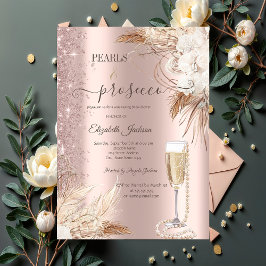 Flowers Glitter Pearls & Prosecco Möhippa Inbjudningar