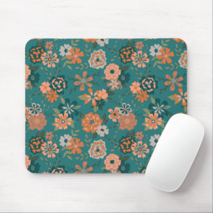 Flowers Grönt Orange Botanical Mönster Girly Musmatta