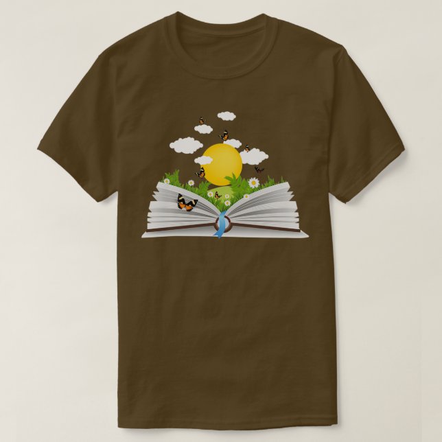 flowers growing from book Sticker addicted to read T Shirt (Design framsida)
