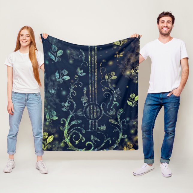 Flowers Guitar Fleece Blanket (På plats)