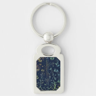 Flowers Guitar Keychain Rektangulärt Silverfärgad Nyckelring