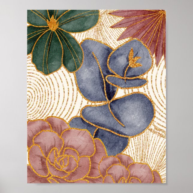 Flowers Guld Glittering Linjer Poster (Framsidan)