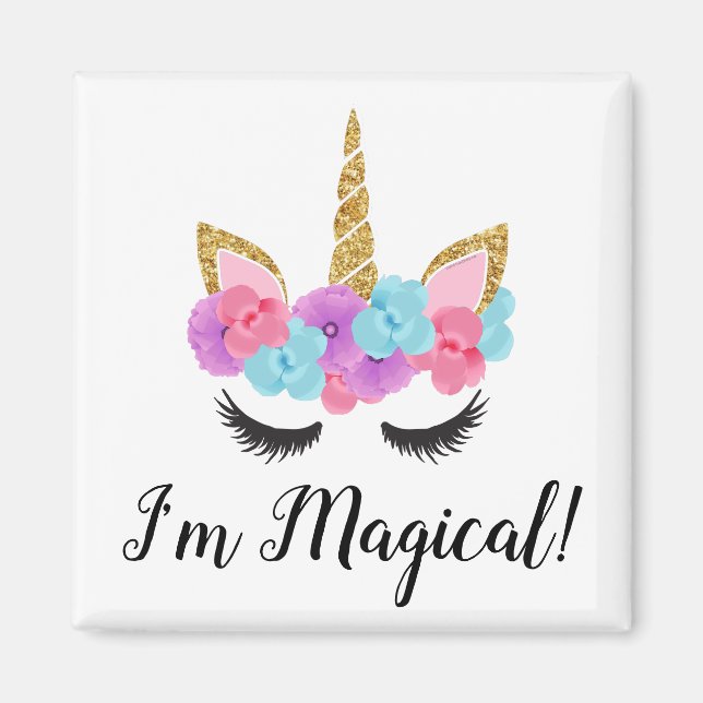 Flowers Guld Magic Unicorn Girls Magnet (Framsidan)