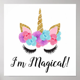 Flowers Guld Magic Unicorn Girls Poster