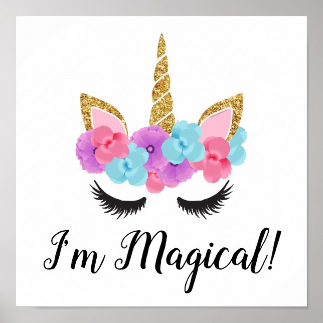 Flowers Guld Magic Unicorn Girls Poster (Framsidan)