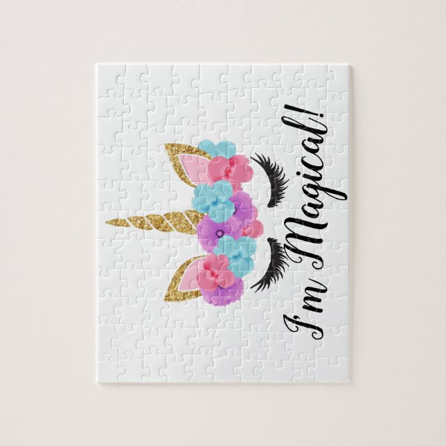 Flowers Guld Magic Unicorn Girls Pussel (Vertikal)