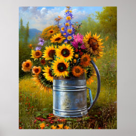 Flowers gult rosa teal Watering kan poster 