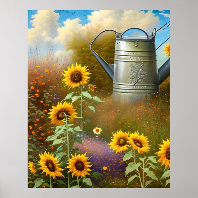 Flowers gult rosa Wating can Poster (Framsidan)