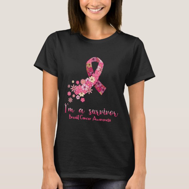 Flowers Heart I är en Survivor Breast Cancer Aware T Shirt (Framsida)