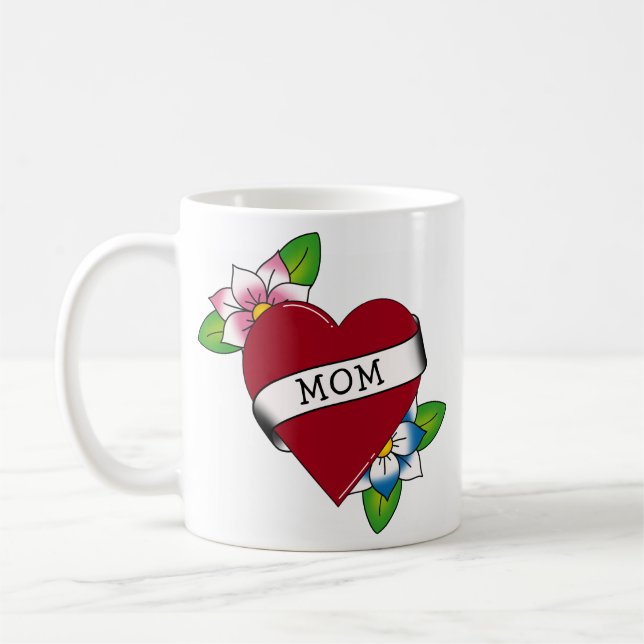 Flowers Heart Mamma Tattoo Kaffemugg (Vänster)
