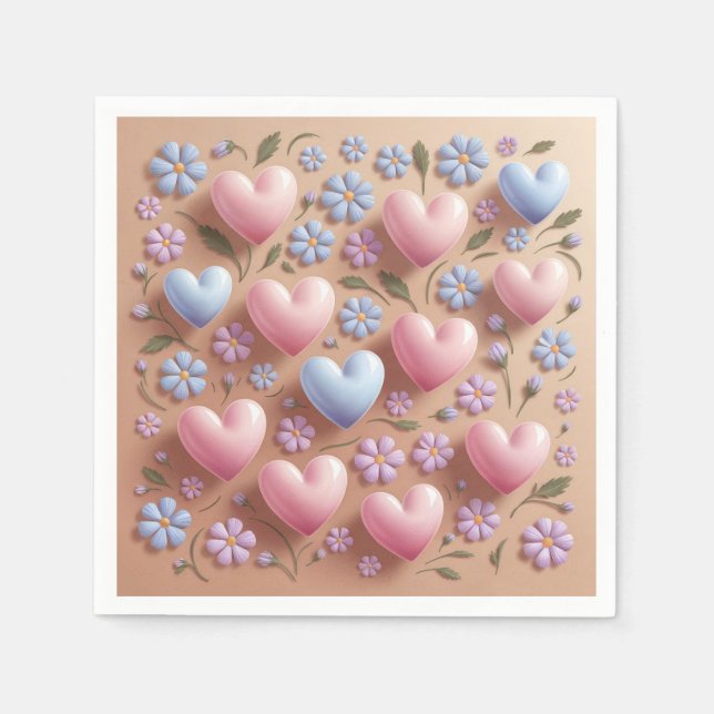 Flowers Hearts Cocktail Napkins Pappersservett (Framsidan)