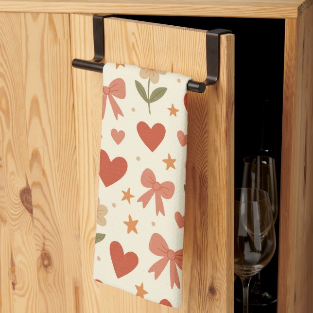 Flowers Hearts & Cute Bows - Kitchen Towel Kökshandduk (Thirds Fold)