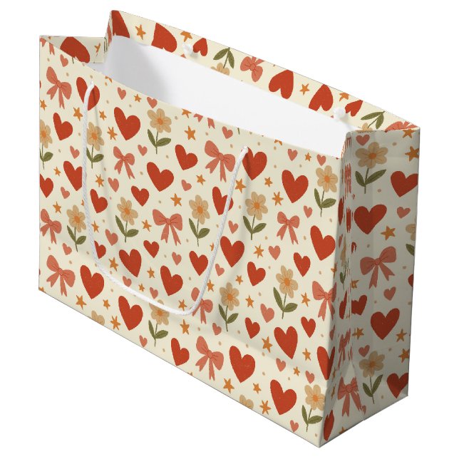 Flowers Hearts & Cute Bows - Large Gift Bag (Framsidan Vinklad)