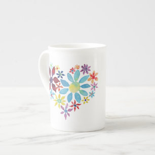 Flowers hjärta benporslin mugg