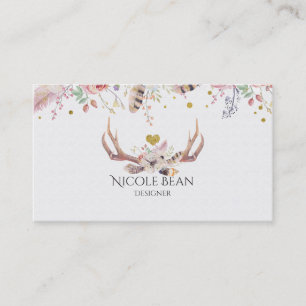 Flowers & Hjort Antlers Boho Chic Glam Visitkort