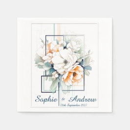 Flowers in Blue Cube-Frame: Wedding Napkins Pappersservett